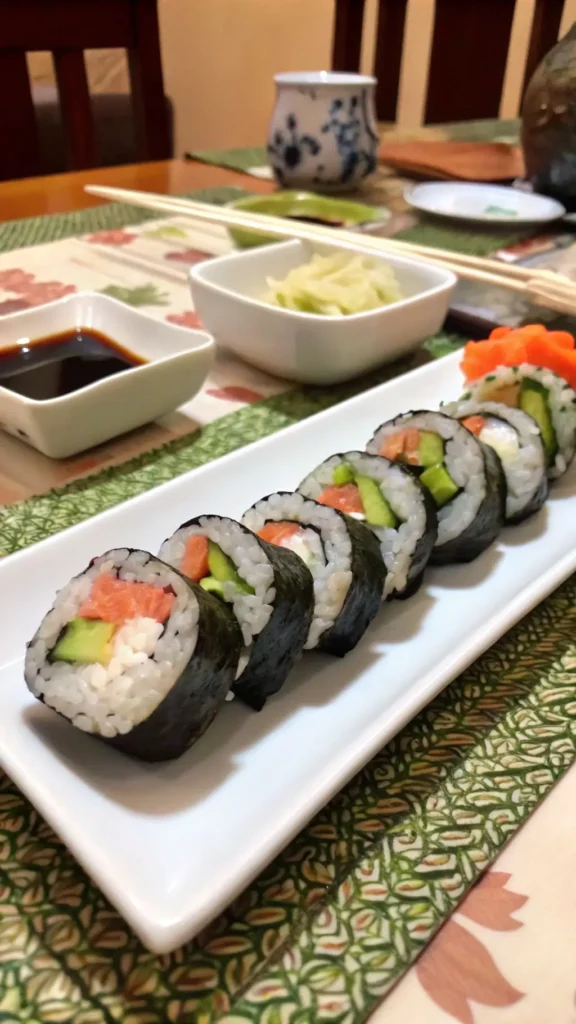 domowe sushi przepis – rolki sushi z ryżem, awokado i łososiem