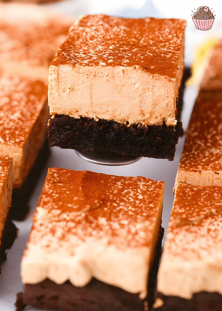 A tray of freshly baked, fudgy brownies cooling on a wire rack, ready for the mousse layer.