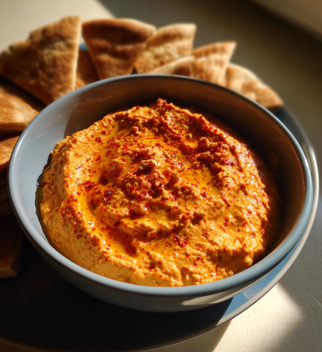 Lebanese Muhammara Dip (roasted red pepper and walnut dip) - detail 1