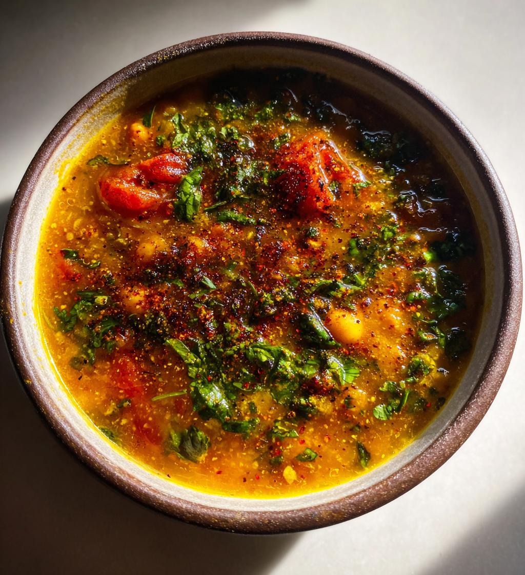 Moroccan Harira Soup (traditional lentil and chickpea soup) - detail 1