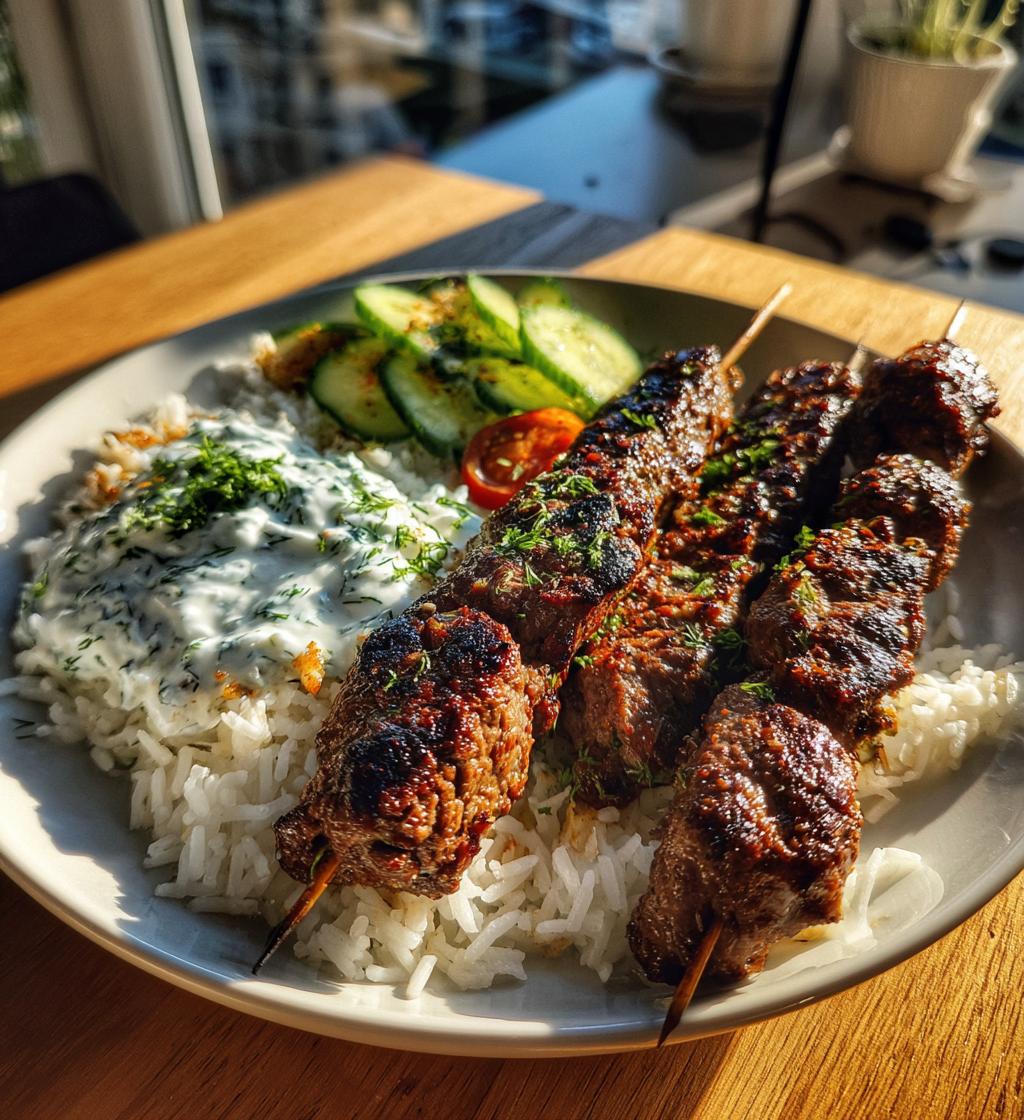 Beef Kebabs with Cucumber Yogurt and Rice - detail 1