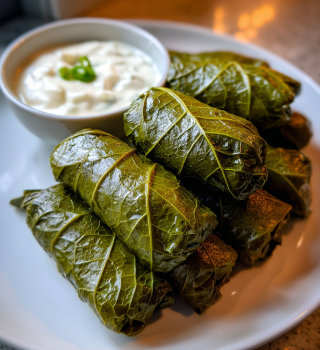 Sarma Dolma (Stuffed Grape Leaves with Caçik Yogurt Sauce) - detail 1