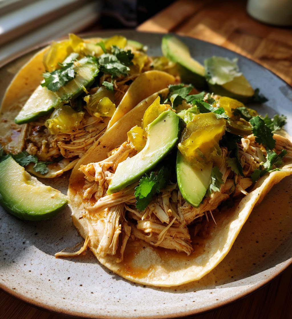 Shredded Chicken Tacos with Avocado and Pickles - detail 1