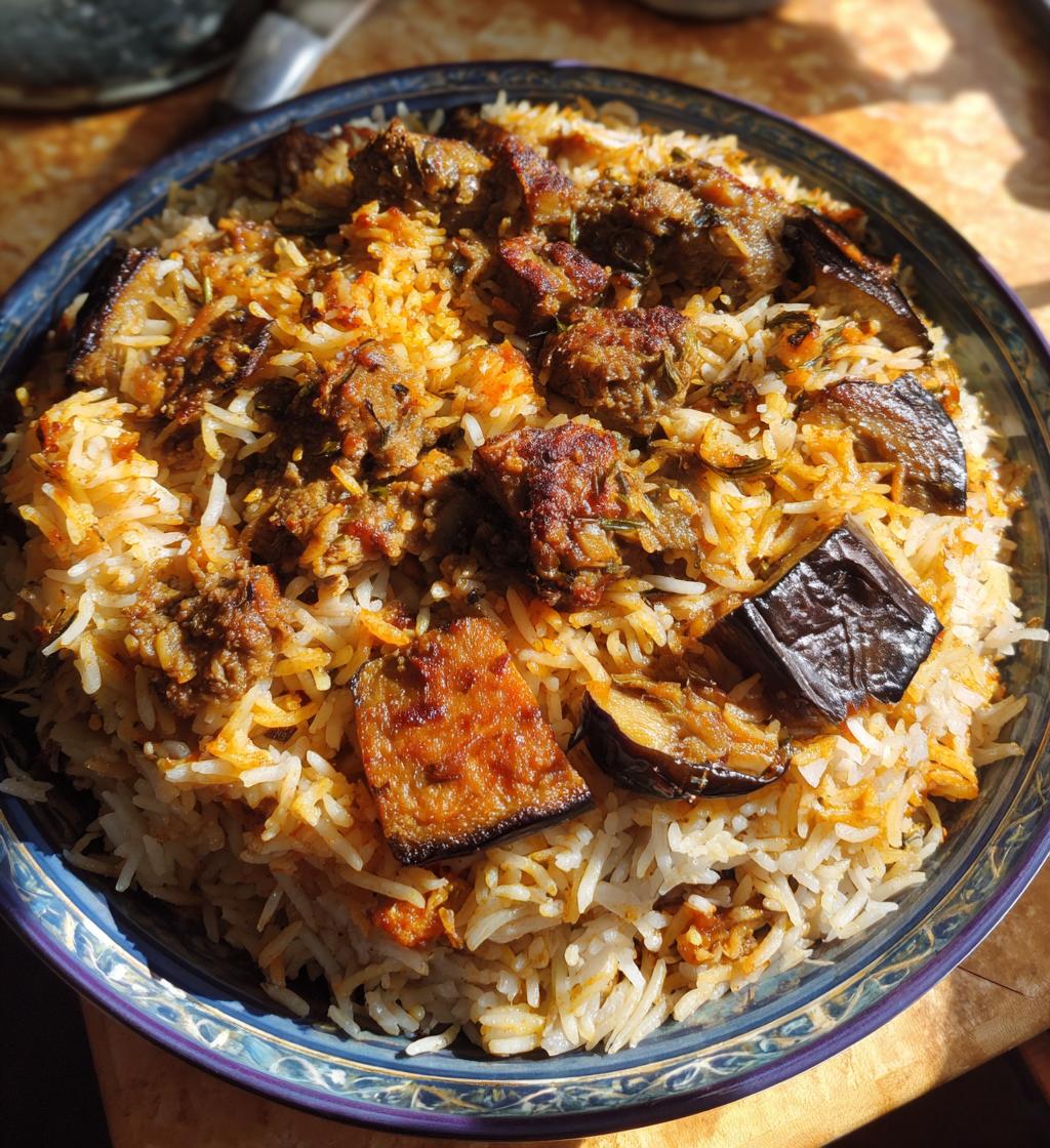 Maqluba (Upside Down Rice with Eggplant & Lamb) - detail 1