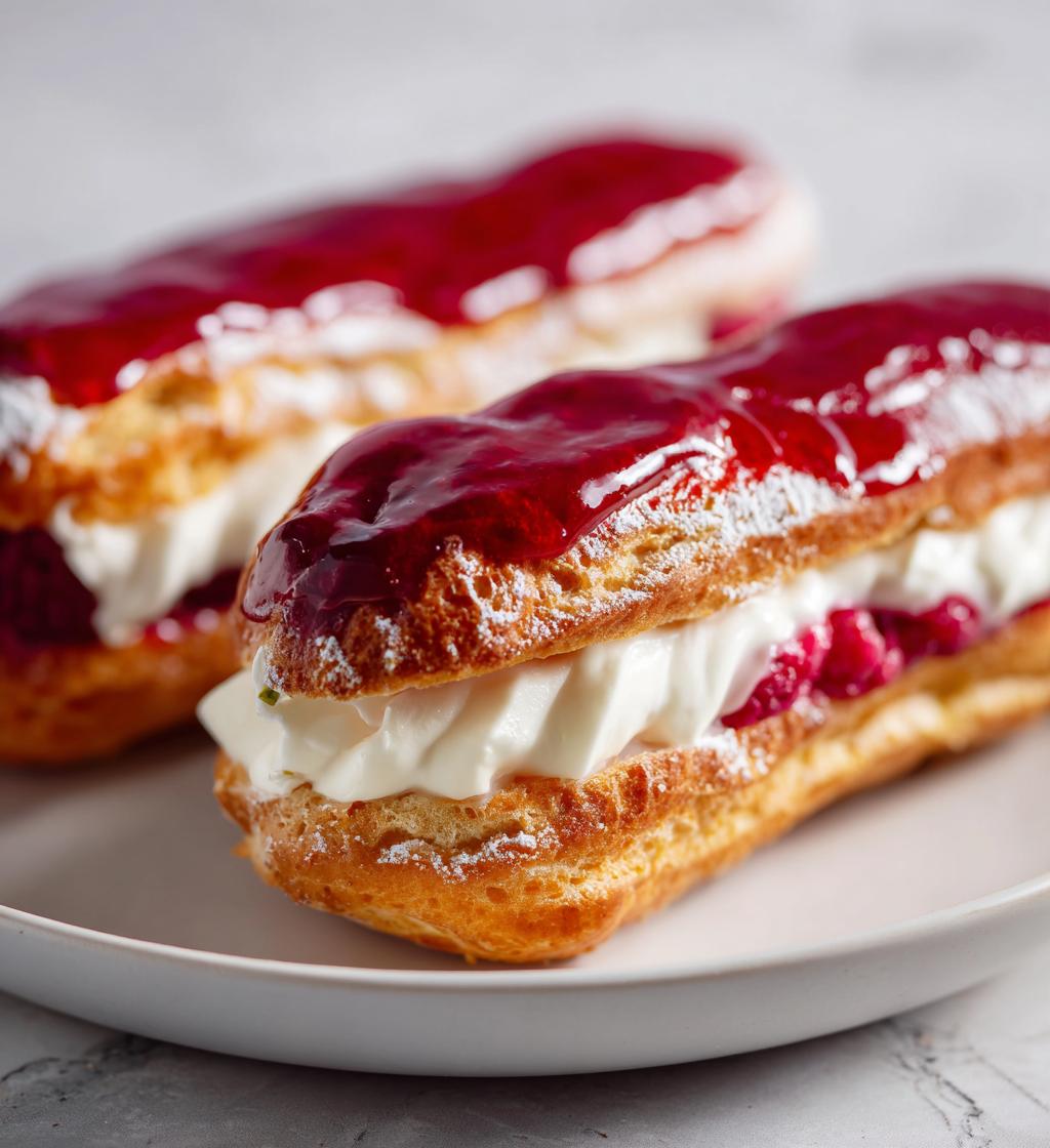 Pistachio and Raspberry Éclairs - detail 1